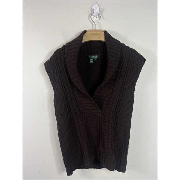 Lauren Ralph Lauren Women’s Lambswool Chunky Knit Shawl Collar Sweater Vest XS - Picture 1 of 6